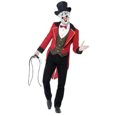 Imagen de Smiffys Disfraz de jefe pista circo siniestro, Rojo y negro, con frac, falsa camisa, careta sombrero copa