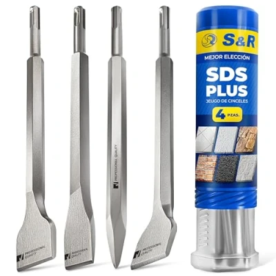 Imagen de S&amp;R Juego de 4 Cinceles SDS Plus Azulejos Albañilería Hormigón Piedra para Taladro Bosch Makita Metabo y otras marcas