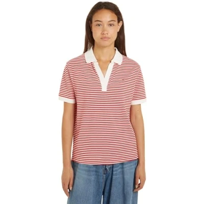 Imagen de Tommy Hilfiger OPEN Placket Camiseta estampada, Mujer, Talla: Small, Fierce red/white