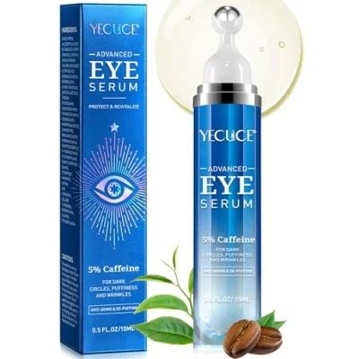 Imagen de Suero de ojos con Cafeína Antienvejecimiento para Ojeras y Bolsas, Retinol Ácido Hialurónico Niacinamida, Crema Tratamiento Bolsas 360 Roller