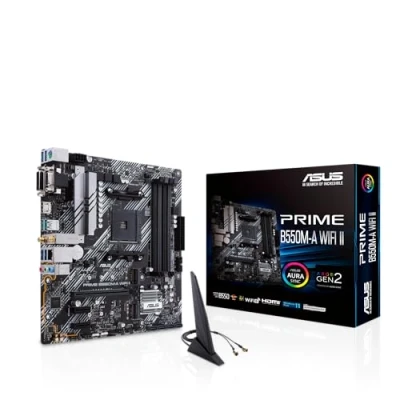 Imagen de ASUS Prime B550M A WiFi II Placa Base Micro ATX AMD B550 (2X M.2, PCIe 4.0, Wi Fi 6, 1 GB Ethernet, HDMI, DVI D, D Sub, SATA 6 Gbps, USB 3.2 Gen. 2 de Tipo y Conectores Aura Sync RGB)