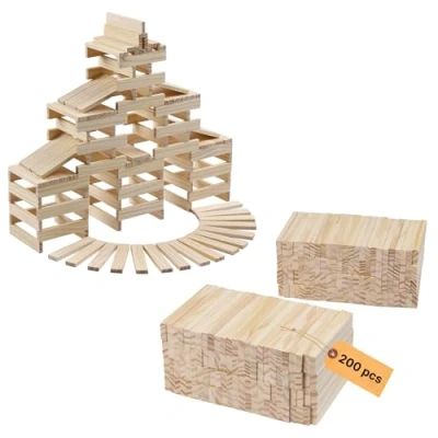 Imagen de Navaris Juego Bloques Madera Natural 200x Piezas de para Niños Fomenta la Creatividad y Desarrolla Habilidades Motoras Ideal Jugar Dominó Escuelas Guarderías