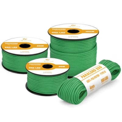 Imagen de Abma Cord Paracord 4mm 15m Cuerda 550 Tipo III 7 Hebras para Al Aire Libre, Supervivencia, Camping, Bricolaje MAX. 250 kg Verde Esmeralda