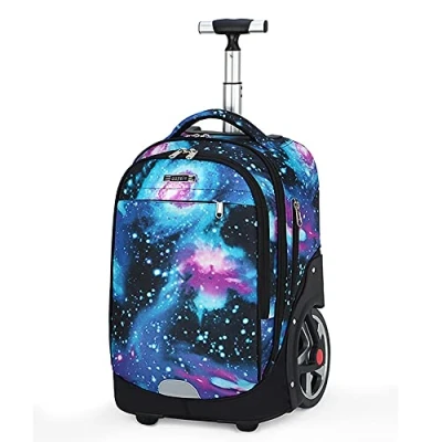 Imagen de ANSIEDIO Mochilas Escolares con Ruedas, Mochila Escolar para Niños Rueda Gran Capacidad Maleta Infantil Caja Trolley (Cielo estrellado verde)
