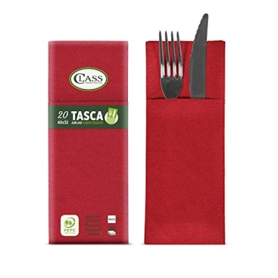 Imagen de CLASS 10 C4032TA 110 PEFC Airlaid Servilleta Bolsillo para Cubiertos, Papel, Rojo, 40x32x0.8 cm, 20