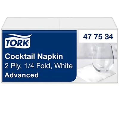 Imagen de Tork 477534 Cocktail Servilleta blanca de papel, 2 capas, 12 paquetes 200 unidades (2400 servilletas), 24 cm x cm, Advanced