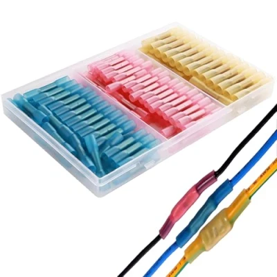 Imagen de CESFONJER del Calor a tope conectores de cable eléctrico Kit, Seal Shrink Terminales eléctricos, Impermeable Alambre con el Caso Práctico Aislados (rojo 60/ azul 40/amarillo 30)