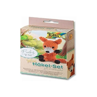Imagen de folia 23907 Mini juego de ganchillo con diseño zorro, completo para crear un bonito zorro hecho a mano, 8 9 cm alto, niños partir años y adultos, como regalo