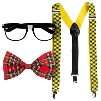 Imagen de Boland 02606 set Nerd para disfraces, accesorios carnaval, de disfraz, pajarita, gafas y tirantes,