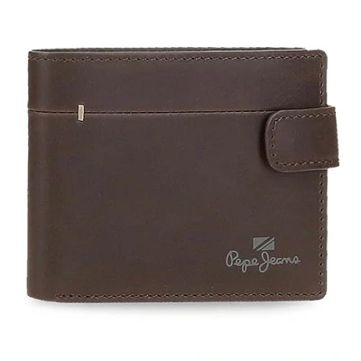 Imagen de Pepe Jeans Staple Cartera Horizontal con Cierre de Clic Marrón 11x8,5x1 cms Piel