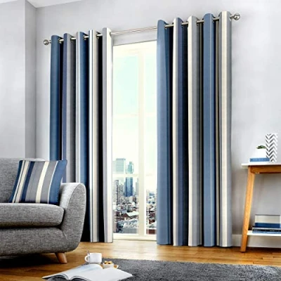Imagen de Fusion Whitworth Stripe Dos Paneles de Cortina, Algodón Poliéster, Azul, W 46.1&quot; x L 72&quot; (1 Panels)