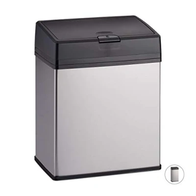 Imagen de Relaxdays Cubo de basura rectangular, Baño &amp; Cocina, Acero inoxidable, 3 L