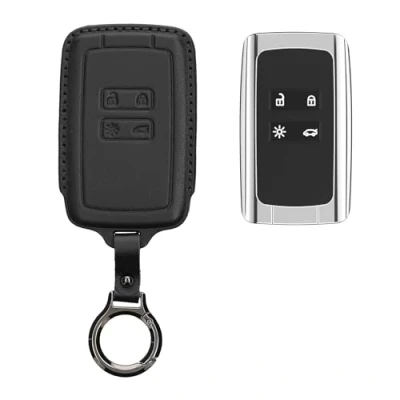 Imagen de kwmobile Carcasa Compatible con Llavero de Renault Llave Coche Smart Key 4 Botones (Solo Keyless Go) Funda para Mando Cuero Incluye Anillo Negro