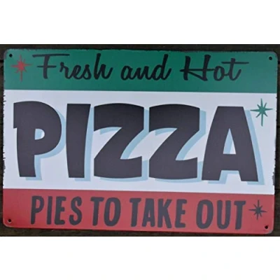 Imagen de Bioprocess cartel de pizza, letrero metal vintage, cafetería, pub, motocicleta, retro, garaje, cocina, aluminio, 8 x 12 pulgadas