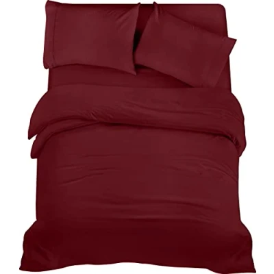 Imagen de Utopia Bedding Funda nordica Cama 135, Sabana Bajera 135x190 y Fundas Almohada (50x75cm) 200x200 Juego de Microfibra cepillada Suave (Borgoña)
