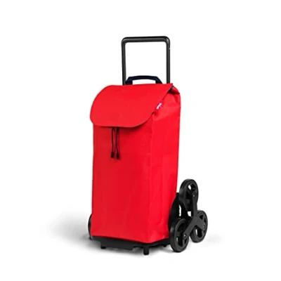 Imagen de Gimi Tris Urban Rojo Carro de la compra con 6 ruedas, bolsa impermeable, poliéster, capacidad 52L, rojo, 44.1 x 50.7 95.6 cm, Grande