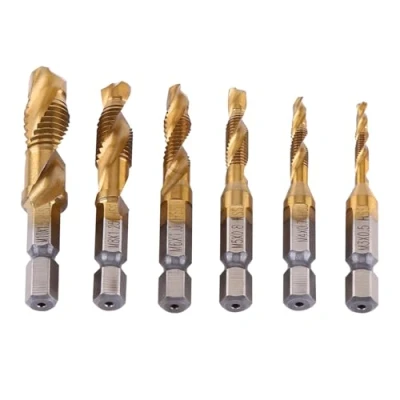 Imagen de broca combinada y roscadora, 6 piezas de rosca métrica M3 M10 brocas HSS recubiertas titanio roscadoras 1/4 &quot;Vástago hexagonal