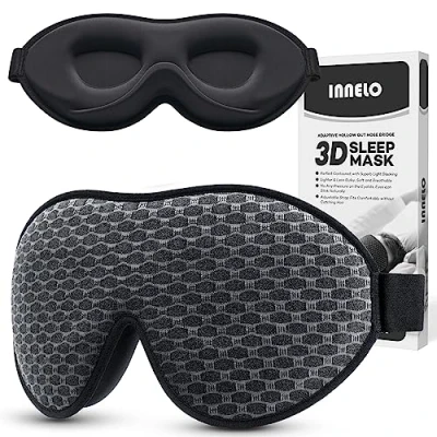 Imagen de INNELO Antifaz para dormir hombres y mujeres, cómodo transpirable,mascara ojos 3D con cuencas profundas los almohadillas nasales elevadas,100% Anti Luz,para viajes