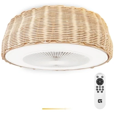 Imagen de Grunkel Ventilador de Techo SKYWIND 20M con Luz LED, 50 cm, 6 Velocidades, Mando a Distancia, Diseño Ratán, Blanco
