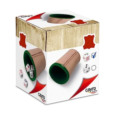 Imagen de Cayro Juego Dados Póker Cubilete + 5 de Cuero Forrado en Interior Mesa Adultos Ideal para Regalar Jugar Familia