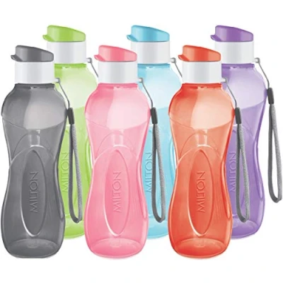 Imagen de MILTON Botella Agua Reutilizable 12 Oz BPA Free Deporte con Práctica Correa de Mano Set Botellas Plastico Boca Ancha Ciclismo, Gimnasio, Colegio