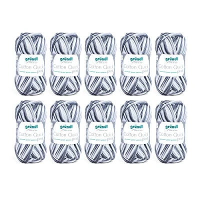 Imagen de Gründl Cotton Quick Print Punto (Hilo de Color 100%, Certificado Oeko Tex, 50 g / 125 m, tamaño Aguja: 3 4, 1 x g), Negro Gris, Algodón, Nero Grigio Multicolore, One Size, 1250