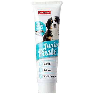 Imagen de beaphar Junior Pasta Perro de Montaje para niño Perros Cachorros Fuga erli Fuerte Huesos &amp; Dientes con Biotina Omega 3 6 vitaminas B 100 g Tube