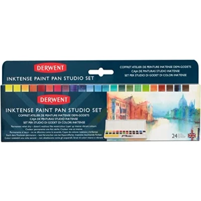 Imagen de Derwent 2305545 Paleta de 24 Acuarelas Inktense, Soluble en Agua, Ideal para Dibujar y Pintar Papel o Tejidos, Permanente Seco