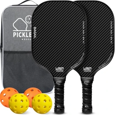 Imagen de BAGAIL Juego de Paletas Pickleball, Raquetas Pickle Ball con 4 Pelotas Ligeras, Alta Absorción Impactos, Ergonómicas, Adecuadas para Juegos Todos los Niveles
