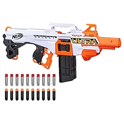 Imagen de Blaster motorizado Nerf Ultra Select, Neumático de 2 maneras, incluye cargadores y dardos, dardos Sólo