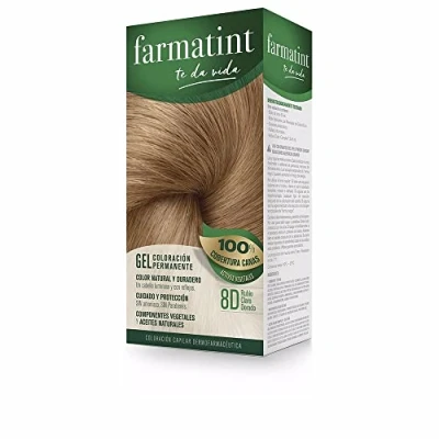 Imagen de Farmatint Gel 8D Rubio Claro Dorado Color natural y duradero Componentes vegetales aceites naturales Sin amoníaco Parabenos Dermatológicamente testado, 135ml