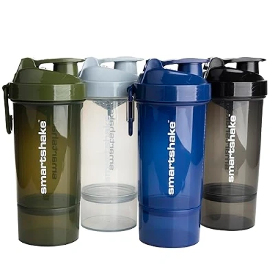 Imagen de Smartshake O2GO ONE 4 Pack Protein Shaker Bottle 600 ml 20 oz Storage Included Leakproof Screw on Lid BPA Free Unisex Mist Gray, Army Green, Black, Navy Blue