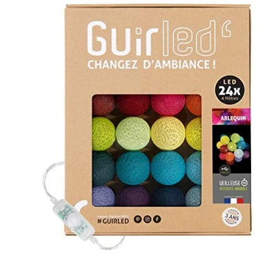 Imagen de GuirLED Guirnalda luminosa bolas de algodón LED USB Luz noche para bebé 2h Adaptador corriente dual 2A incluido 3 intensidades 24 2,4m Arlequin