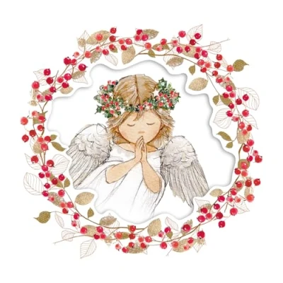 Imagen de Marie Curie Tarjetas de Navidad con diseño corona bayas ángel, paquete 10 sobres