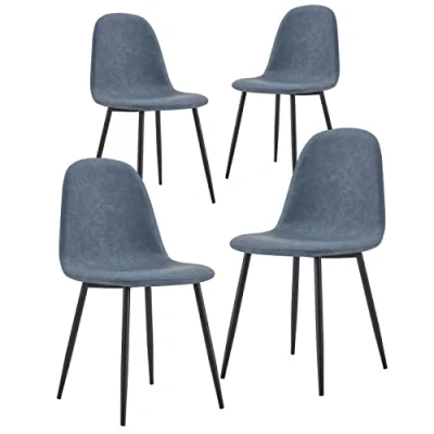 Imagen de Brigros WeHome Juego de 4 sillas Piel sintética Bonitas con Patas Metal y Asiento Tela, para Comedor, salón, Bar, Sala Espera, oficinas, Espacios Modernos (Blue, Eco Piel)