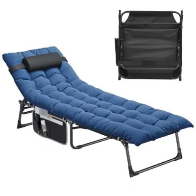 Imagen de YITAHOME Tumbona Plegable Playa con Cojín 190x68x31cm Tumbonas Jardin Exterior 4 Posiciones Ajustables Piscina Reposacabezas y Bolsillo Lateral Carga de 300lbs para Jardín, Camping, Azul