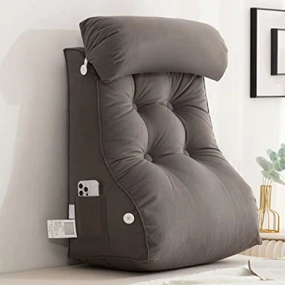 Imagen de CLEMMO Cojin de Lectura Cama,Cojin Lumbar,Respaldo para sofá,Almohada Lectura,con Almohada extraíble el Cuello y Bolsillos Laterales,Ideal Trabajar,Leer or Jugar en Sofá o Suelo