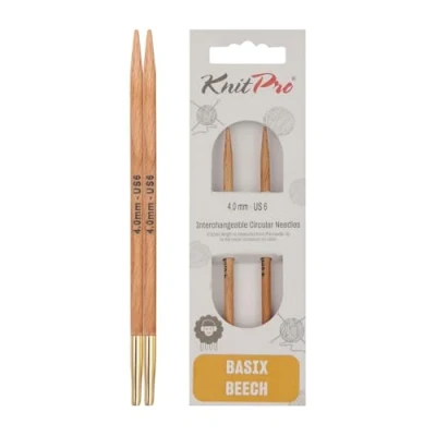 Imagen de KnitPro Basix Birch: Pasadores Circulares para Tejer Intercambiables: Normales: 11,6 x 4 mm, Madera de Abedul, Multi Colour, 4,00 mm