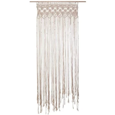 Imagen de TIENDA EURASIA Cortina Decorativa de Macrame, Puerta Hilo Estilo Bohemio, Medidas 90 x 200 cm, Barra Madera Incluida