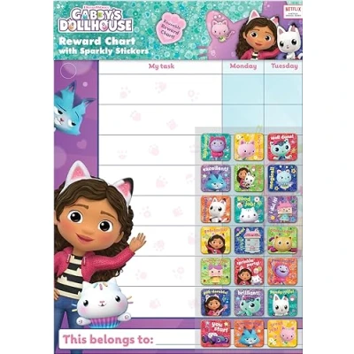 Imagen de Paper Projects Gabby Gabby&#039;s Dollhouse Everyday Reward Chart Incluye 56 calcomanías Brillantes La Tabla Colorida se Limpia con un paño, Multicolor, 29.7cm x 42cm (01.70.30.051)