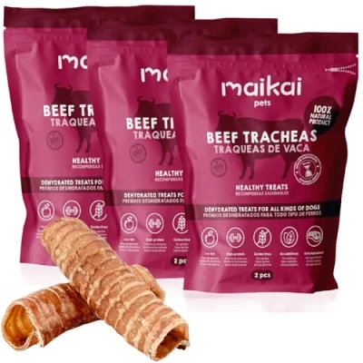 Imagen de MAIKAI Tráqueas de Ternera Deshidratadas 3 Packs x 2 Ud Alternativa Natural a Huesos Snacks para Perros Dieta Barf Premios Saludables