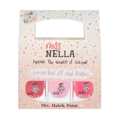 Imagen de Miss Nella PINK GLITTER ATTACK Paquete de 3 esmaltes uñas a base agua, peel off, sin olor y seguro por los niños Tickle Me Pink, Cheeky Bunny &amp; Sugar Hugs