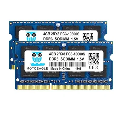 Imagen de Kit de 8 GB (2 x 4 GB) DDR3 1333 MHz PC3 10600S SODIMM 204 pines Non ECC 1,5 V CL9 2Rx8 Dual Rank Notebook Memoria