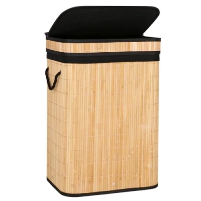 Imagen de SPRINGOS Cesto para la colada de bambú con tapa, 1 cámara, plegable, asas, 72 L, HA0157