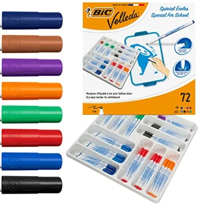 Imagen de BIC Velleda 1721 rotuladores de Pizarra punta fina con 8 colores Surtidos Classpack Caja 72 redonda