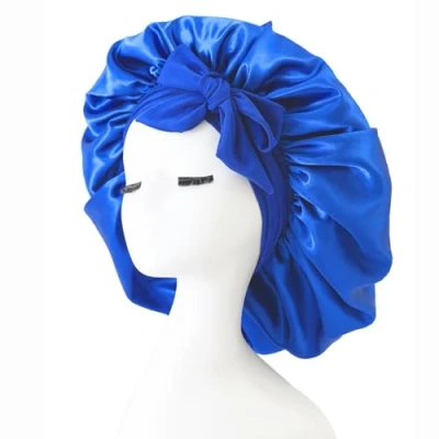 Imagen de iLamvie Gorro De Seda,Gorro Seda Ajustable,Gorro Para Dormir Pelo Rizado Con Banda Ancha Elástica Mujeres Y Niñas, Saten Rizado(Azul)