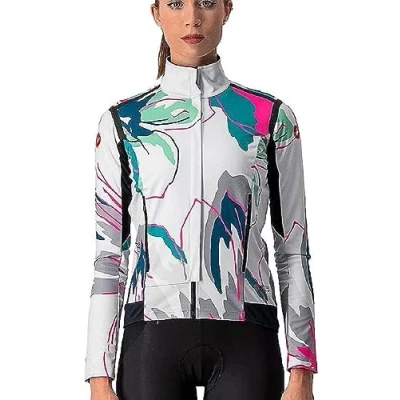 Imagen de CASTELLI Perfetto Ros W LS Chaqueta, Silver Gray/Teal Blue Flowers, Extra Small para Mujer