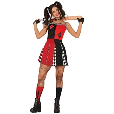 Imagen de FIESTAS GUIRCA Disfraz de Animadora Arlequina Roja Y Negra Payaso Arlequín Villano Halloween Mujer Talla 38 40 M