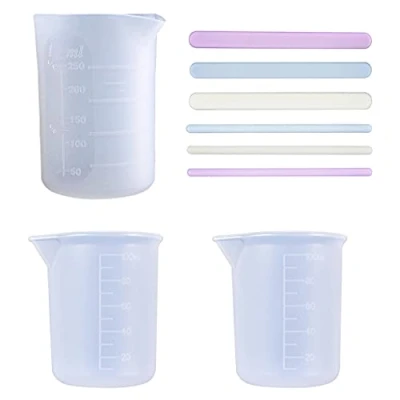 Imagen de iSuperb 3PCS Vasos Medidores de Silicona 250ml 100ml y 6PCS Varilla para Agitar Silicona, Vaso Resina Mezcla Medidor Varillas Mezclar Palos Epoxi