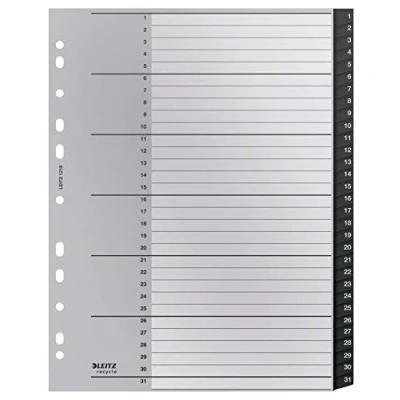Imagen de Leitz Índice Separador, Pestañas Numéricas 1 31, A4, Extra Ancho, Respetuoso con el Medio Ambiente, Gama Recycle, Negro, 12180000